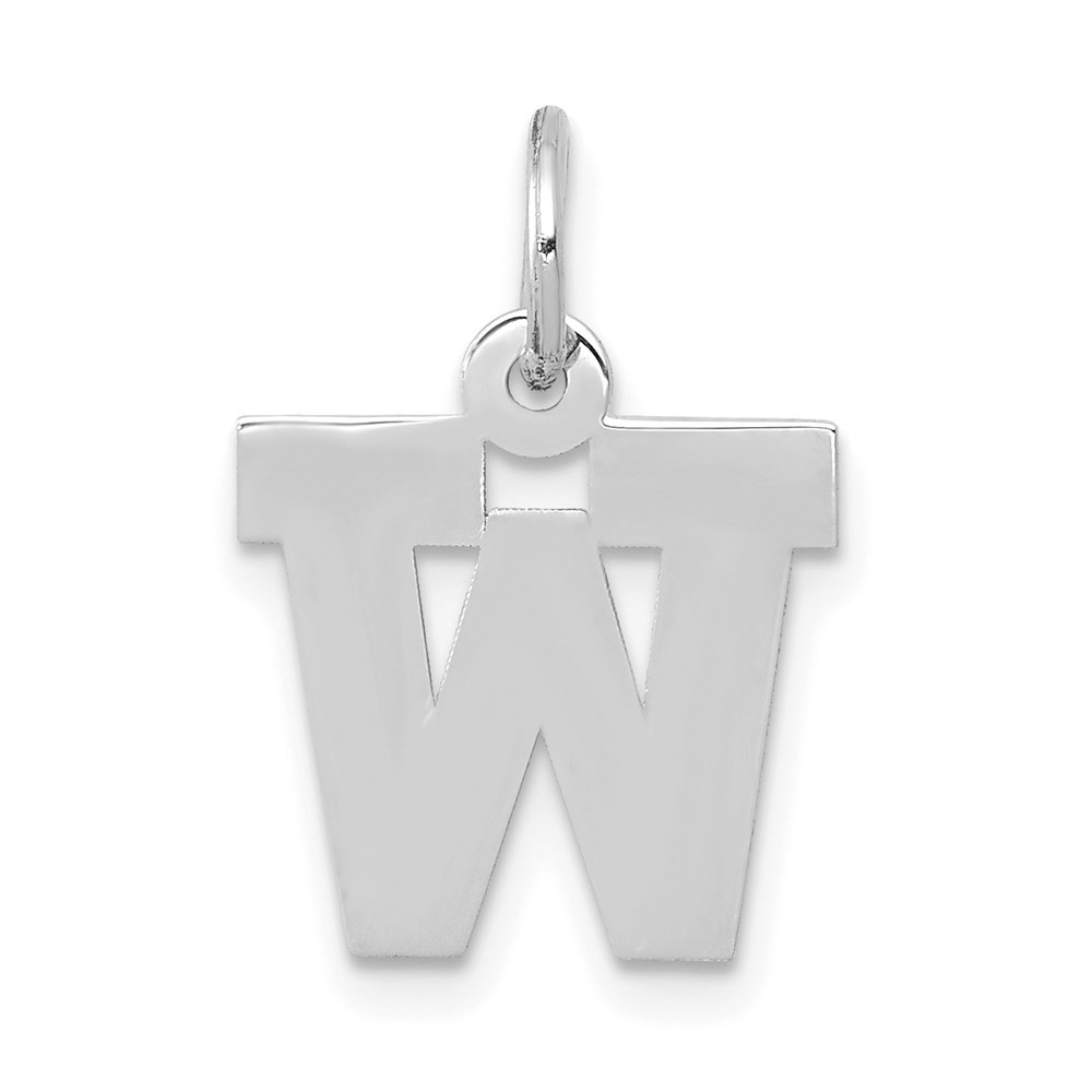 14K White Gold Small Block Initial Letter W Charm Pendant - (B11-940)